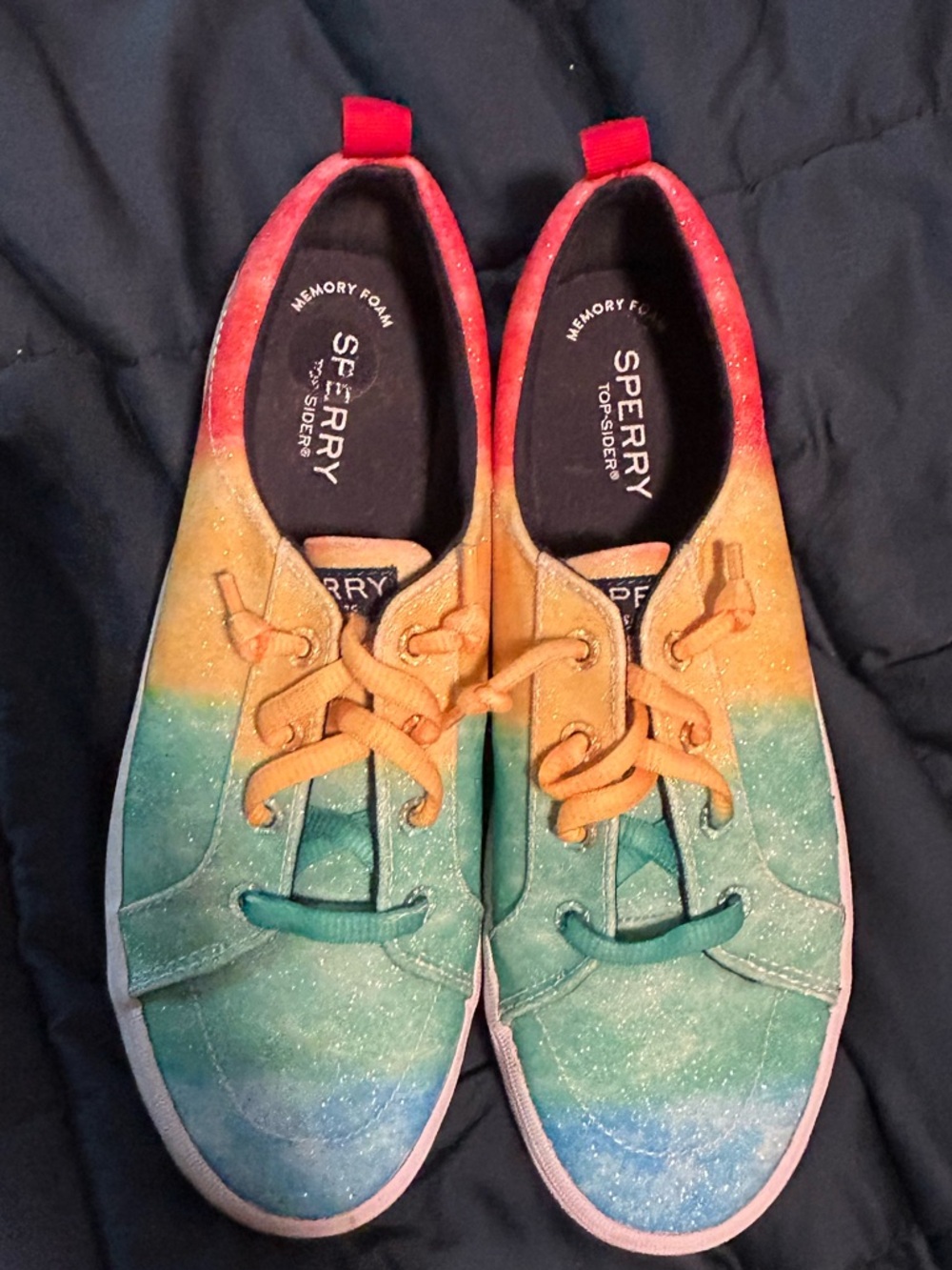 Sperry Kids Tie-Dye Gradient Sneakers in Red, Orange, Yellow, Green, Blue